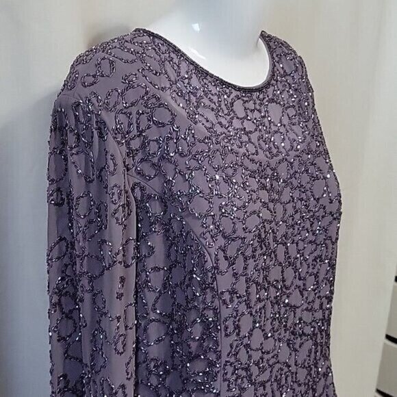 Sylvia Ann Blouse Beaded Periwinkle sequined Size 10-12 formal dressy party vtg - Picture 3 of 7